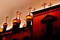 Terem Churches of Moscow Kremlin. Color photo in red tones