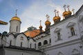 Terem churches of Moscow Kremlin. Blue sky background.
