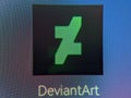 Terengganu, Malaysia - 5 October 2023 : Macro of deviantart logo on smartphone display