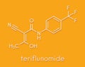 Teriflunomide multiple sclerosis MS drug molecule. Skeletal formula.