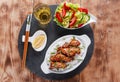 Teriyaki chicken with rice and salad japanese cuisine Royalty Free Stock Photo