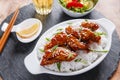 Teriyaki chicken with rice and salad japanese cuisine Royalty Free Stock Photo