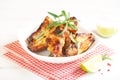 Teriyaki chicken wings. Baked chicken with fresh rosemary. Homemade food. Royalty Free Stock Photo