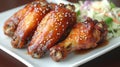 Teriyaki Chicken Wings, Side Salad, Plate Royalty Free Stock Photo