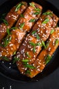 Teriyaki salmon, dark background