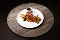 Teriyaki salmon on white plate. Salmon Teriyaki Royalty Free Stock Photo