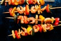 Teriyaki shrimp kebabs, close-up