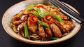 Teriyaki Temptations, Irresistible Chicken with Noodles and Spring Onions in a Flavorful Delight. Generative AI