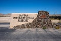 Sign at the entrance to the Lajitas International Airport Royalty Free Stock Photo