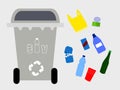Gray plastic garbage can with examples of the type of garbage that should be thrown in this can Royalty Free Stock Photo