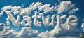 The term 'Nature' displayed as a cloud in a textured sky setting, advocating for the environmental idea of Royalty Free Stock Photo