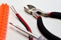 Terminal block with cable, pliers and screwdriver Royalty Free Stock Photo