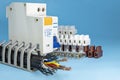 Terminal blocks and distribution blocks. Connecting electrical cables of different voltages. Connection to an electrical terminal. Royalty Free Stock Photo