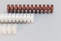 Terminal blocks and distribution blocks. Connecting electrical cables of different voltages. Connection to an electrical terminal Royalty Free Stock Photo