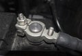 A terminal bolted to a car battery close-up Royalty Free Stock Photo