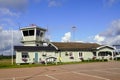 Terminal building and Air traffic control tower of Hagfors Airpot, Sweden. Royalty Free Stock Photo