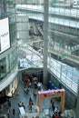 24 May 19 Bangkok- Entrance to Terminal 21 shopping mall, with skywalk link to the BTS Skytrain at Asok Station in the background Royalty Free Stock Photo