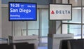 Flight from Detroit to San diego, airport terminal gate. Editorial 3d rendering Royalty Free Stock Photo
