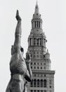 The Terminal Tower behind Peace Arising the Flames of War Royalty Free Stock Photo