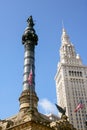 Terminal Tower and Soldiers\' and Sailors\' Monument on Public Square Royalty Free Stock Photo