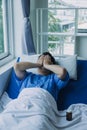 Terminally Ill Male Patient Lies on a Bad In the Hospital. Melancholy and Exhausted Patient in the Palliative Care Ward Royalty Free Stock Photo