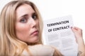 Termination of employment concept with blonde woman