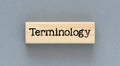 TERMINOLOGY word on wooden block and gray background