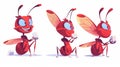 Termite mascot character with expressions. Cartoon ants holding sugar cubes in their hands, laughing, dancing, and