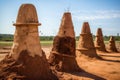 termite mound in various stages of construction