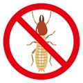 Termite in prohibited red circle sign isolated on white background