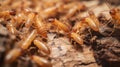 Termites navigate a textured wooden surface