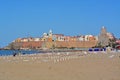 Termoli, Molise, Italy.-06/02/2020 - Prevention rules for social distancing in bathhouse on a sandy beach