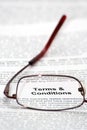 Terms and condition words focused thought glas Royalty Free Stock Photo