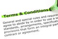 Terms and Conditions highlighted in green Royalty Free Stock Photo
