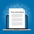 Terms and conditions paper document on laptop screen icon symbol vector