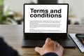 Terms and conditions text in a legal agreement or document about the service of an agreement computer office terms and conditions Royalty Free Stock Photo