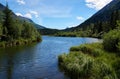 Colorful view of the inflow of Daves Creek into Tern Lake on a sunny and windy day.