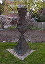 `Ternary Marker` by Beverly Pepper on the East side of the Alumni Memorial Hall of the University of Michigan Museum of Art.