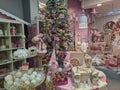 TERNI, ITALY - NOVEMBER 4, 2022: Magic interior of christmas shop with pink decorations in the Terni city in Umbria