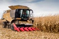 TERNOPIL REGION, UKRAINE - November 04, 2021 - CLAAS combine harvesting corn