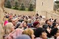 TERNOPIL, UKRAINE - APRIL 2, 2023 Many people during mission in complex of Ukrainian Jerusalem in the Mari spiritual Royalty Free Stock Photo
