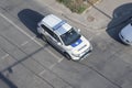 TERNOPIL, UKRAINE - JULY 7, 2023 Ukrainian patrol police white car with police lights and decals in daytime