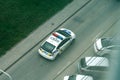 TERNOPIL, UKRAINE - JULY 7, 2023 Ukrainian patrol police white car with police lights and decals in daytime