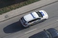 TERNOPIL, UKRAINE - JULY 7, 2023 Ukrainian patrol police white car with police lights and decals in daytime