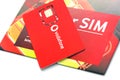 TERNOPIL, UKRAINE - JULY 5, 2022: Vodafone Power SIM mobile card by Vodafone group plc - British multinational telecommunications