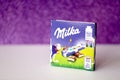 TERNOPIL, UKRAINE - JUNE 3, 2022: Milka milkinis small pack with chocolate finger bars. Milka is a Swiss brand of chocolate Royalty Free Stock Photo