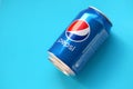 TERNOPIL, UKRAINE - MAY 28, 2022: Cold Pepsi drink can. Pepsi is a carbonated soft drink produced by PepsiCo Royalty Free Stock Photo