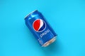 TERNOPIL, UKRAINE - MAY 28, 2022: Cold Pepsi drink can. Pepsi is a carbonated soft drink produced by PepsiCo Royalty Free Stock Photo