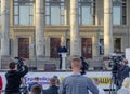 Ternopil, Ukraine, 19.09-2020. Speech by Petro Poroshenko, former President of Ukraine on the rostrum in square. European