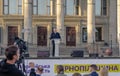 Ternopil, Ukraine, 19.09-2020. Speech by Petro Poroshenko, former President of Ukraine on the rostrum in square. European